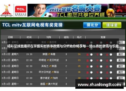 精彩足球直播尽在掌握实时赛事数据与分析助你畅享每一场比赛的激情与乐趣 精彩足球直播尽在掌握实时赛事数据与分析助你畅享每一场比赛的激情与乐趣